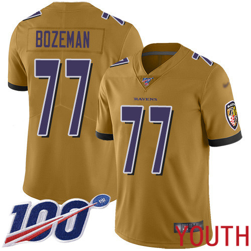 Baltimore Ravens Limited Gold Youth Bradley Bozeman Jersey NFL Football #77 100th Season Inverted Legend